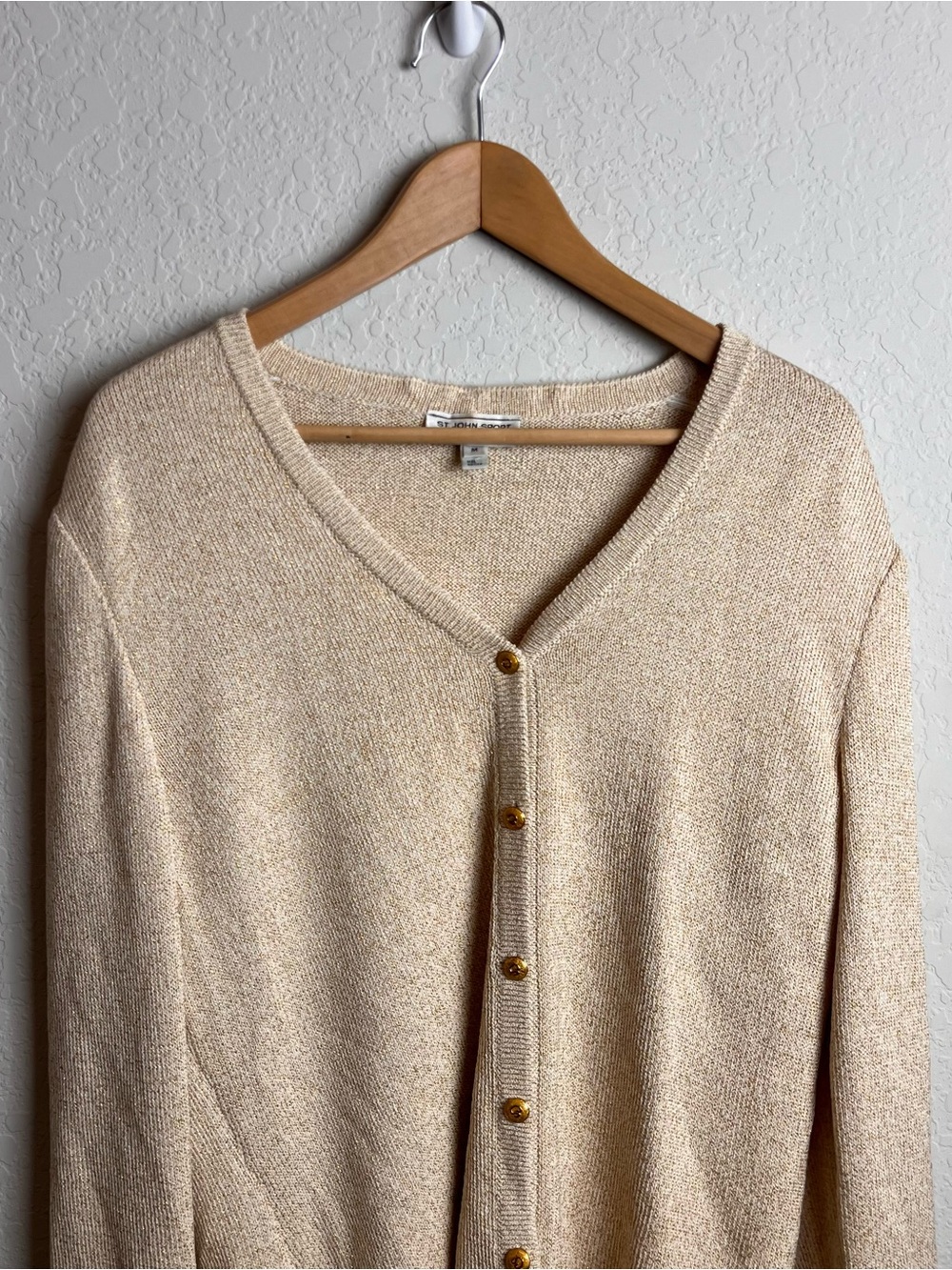 St. John Sport Marie Gold Cardigan Sweater Medium M Vintage Women’s Santana Knit - Picture 4 of 11